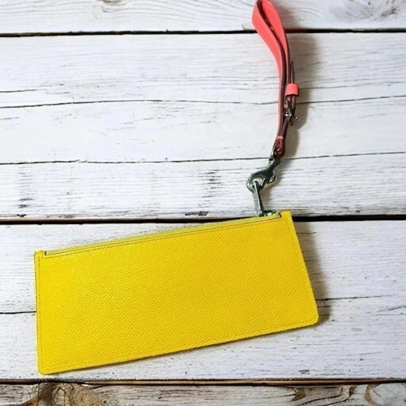 Coach yellow and neon pink wristlet pouch/card case/travel - Picture 1 of 8